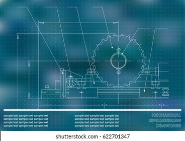 Mechanical drawings. Engineering illustration background. Blue. Points