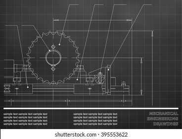 Mechanical drawings on a black and white background. Engineering illustration. Vector