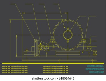 Mechanical drawings on a gray background. Engineering illustration