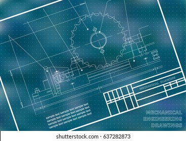 Mechanical drawings on a  white background. Engineering illustration. Frame. Blue. Points