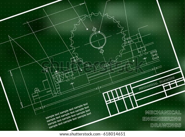 Mechanical drawings on a  white background.\
Engineering illustration. Frame. Green.\
Points