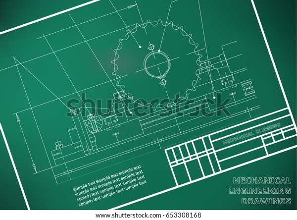 Mechanical drawings on a  white background.\
Engineering illustration. Frame. Light\
green