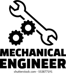 Mechanical engineer with gear wheels and wrench