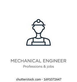 Mechanical engineer icon. Thin linear mechanical engineer outline icon isolated on white background from professions collection. Line vector sign, symbol for web and mobile