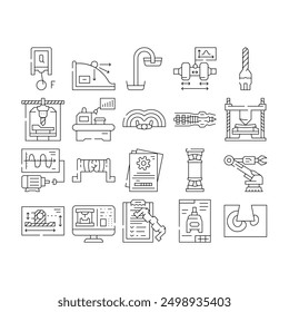 mechanical engineer industry icons set vector. technology machine, machinery work, factory blueprint, engine construction, worker mechanical engineer industry black contour illustrations