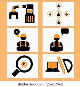 mechanical engineer, project management, business, machine, industrial and construction icon set
