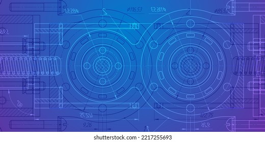 Mechanical Engineering background .Rotating gears.Technology banner.Technical drawing .Vector illustration.