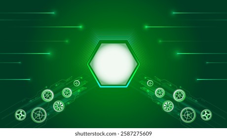 Mechanical engineering concept. Business and industry internet banner. The mechanism consisting of gears on a green background for the presentation. Cogwheel for science experiment presentation. 
