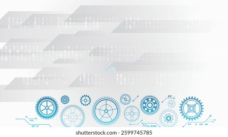Mechanical engineering concept. Business and industry internet banner. The mechanism consisting of gears on a grey background for the presentation. Cogwheel for science experiment presentation.