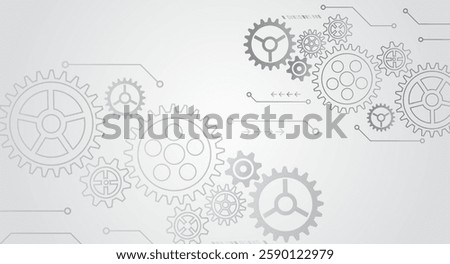 Mechanical engineering concept. Business and industry internet banner. The mechanism consisting of gears on a grey background for the presentation. Cogwheel for science experiment presentation. 