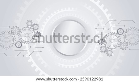 Mechanical engineering concept. Business and industry internet banner. The mechanism consisting of gears on a grey background for the presentation. Cogwheel for science experiment presentation. 