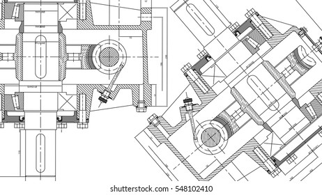 Mechanical Engineering drawing. Engineering Drawing Background. Vector Illustration.