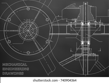 Mechanical engineering drawing. Black background