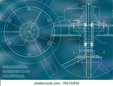 Mechanical engineering drawing. Blue background