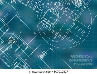 Mechanical Engineering drawing. Blueprints. Blue. Grid