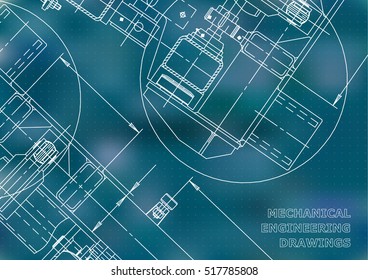 Mechanical Engineering drawing. Blueprints. Blue. Points