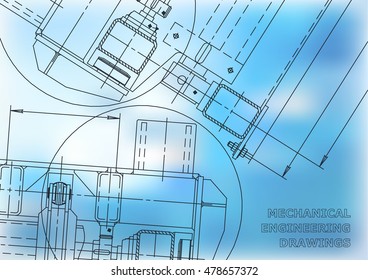 Mechanical Engineering drawing. Blueprints. Mechanics. Blue Cover. Engineering design