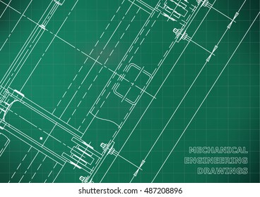 Mechanical Engineering drawing. Blueprints. Mechanics. Cover. Engineering design, construction. Light green. Grid