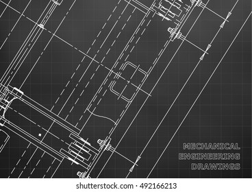 Mechanical Engineering drawing. Blueprints. Mechanics. Cover. Engineering design, construction. Black. Grid