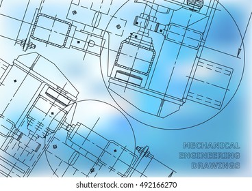 Mechanical Engineering drawing. Blueprints. Mechanics. Blue Cover. Engineering design, production