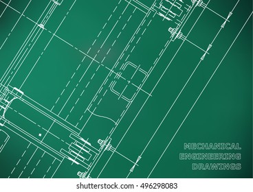 Mechanical Engineering drawing. Blueprints. Mechanics. Cover. Engineering design, construction. Light green