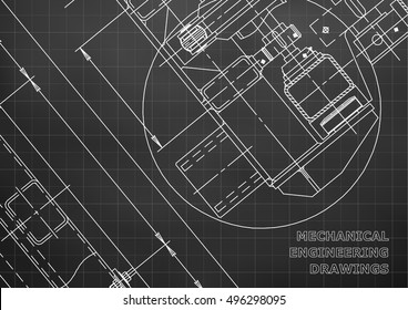 Mechanical Engineering drawing. Blueprints. Mechanics. Black. Grid