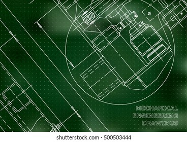 Mechanical Engineering drawing. Blueprints. Mechanics. Green. Points