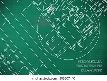 Mechanical Engineering drawing. Blueprints. Mechanics. Light green. Points