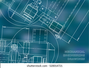 Mechanical Engineering drawing. Blueprints. Mechanics. Cover. Engineering design. Blue