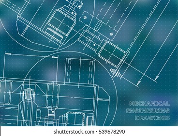 Mechanical Engineering drawing. Blueprints. Mechanics. Cover. Engineering design. Blue. Points