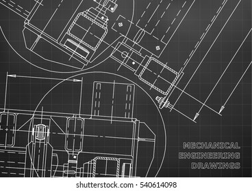 Mechanical Engineering drawing. Blueprints. Mechanics. Cover. Engineering design. Black. Grid