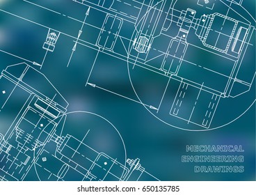 Mechanical Engineering drawing. Blueprints. Mechanics. Cover, background. Blue