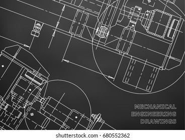 Mechanical Engineering drawing. Blueprints. Mechanics. Cover, background. Black