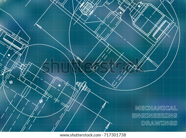 Mechanical\
Engineering drawing. Blueprints. Mechanics. Cover. Engineering\
design, instrumentation. Blue background.\
Grid