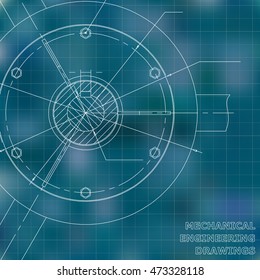 Mechanical engineering drawing. Engineering illustration. Blue. Grid