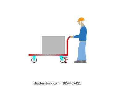 Mechanical engineering drawing simulation for trolley goods industrial plants