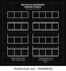 Símbolo de dibujo de ingeniería mecánica. Elementos de diseño, Conjunto de válvulas. Estilo de vector