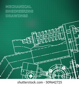 Mechanical engineering the drawing. Technical illustrations. The drawing for technical design. A cover, a banner. A place for the text. Light green. Points
