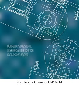 Mechanical engineering the drawing. Technical illustrations. The drawing for technical design. Cover, banner. Blue