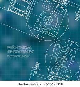 Mechanical engineering the drawing. Technical illustrations. The drawing for technical design. Cover, banner. Blue. Grid