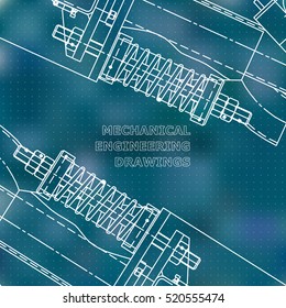 Mechanical engineering the drawing. Technical illustrations. The drawing for technical design. A cover, a banner. A place for an inscription. Blue. Points