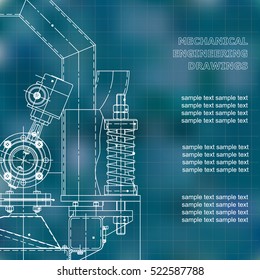 Mechanical engineering the drawing. Technical illustrations. The drawing for technical design. A cover, a place for inscriptions. Blue. Grid