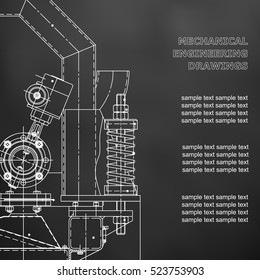 Mechanical engineering the drawing. Technical illustrations. The drawing for technical design. A cover, a place for inscriptions. Black