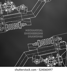 Mechanical engineering the drawing. Technical illustrations. The drawing for technical design. Cover, place for inscriptions. Black