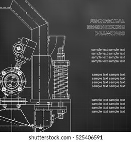 Mechanical engineering the drawing. Technical illustrations. The drawing for technical design. A cover, a place for inscriptions. Black. Grid