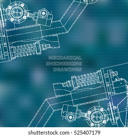 Mechanical engineering the drawing. Technical illustrations. The drawing for technical design. Cover, place for inscriptions. Blue. Points