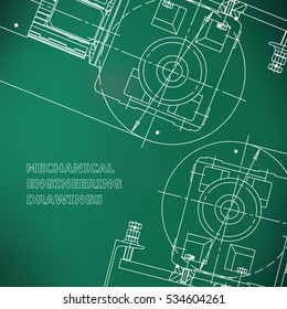 Mechanical engineering the drawing. Technical illustrations. The drawing for technical design. Cover, banner. Light green
