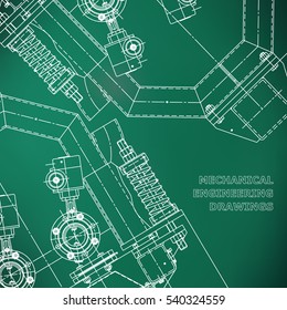 Mechanical engineering the drawing. Technical illustrations. The drawing for technical design. Cover. Light green