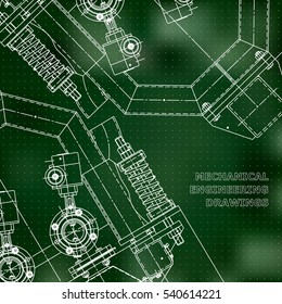 Mechanical engineering the drawing. Technical illustrations. The drawing for technical design. Cover. Green. Points