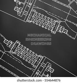 Mechanical engineering the drawing. Technical illustrations. The drawing for technical design. A cover, a banner. A place for an inscription. Black
